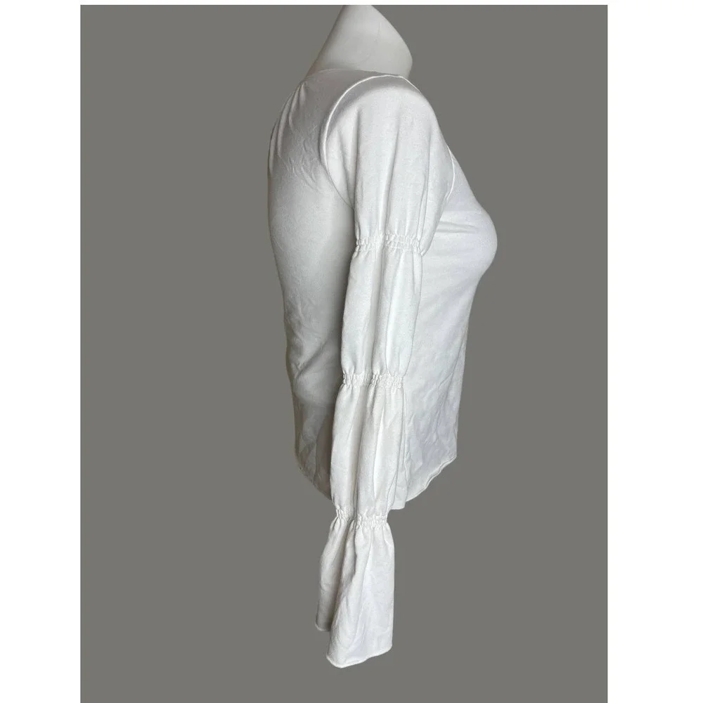 HINGE Womens Tiered Sleeve Sweatshirt Top White XS Crewneck Casual - Picture 2 of 9